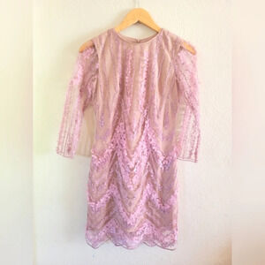 Dress The Population Jenny Long Sleeve High Neck Lace Mini Dress , Size‎ Small
